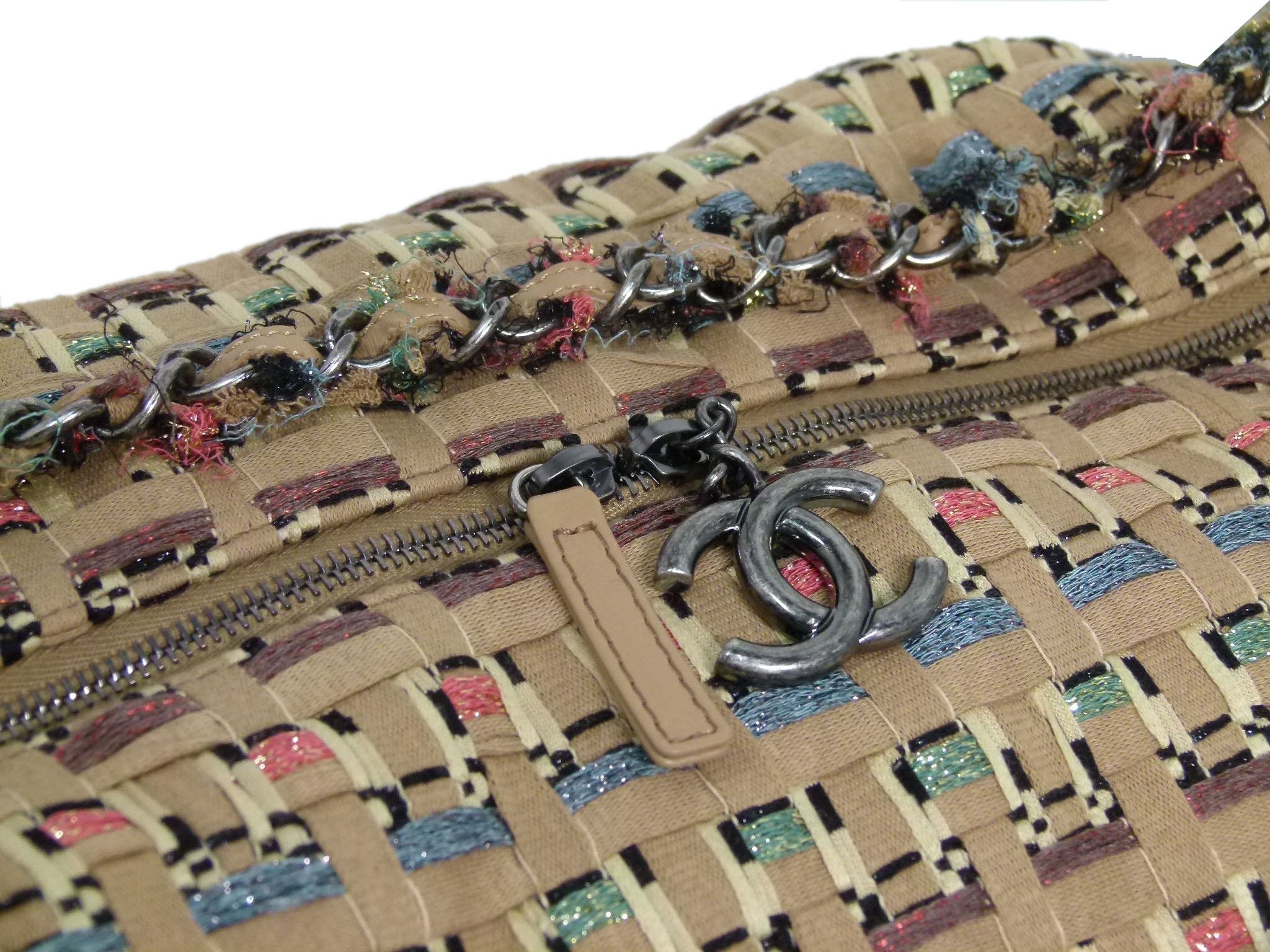 Chanel 23516113 Beige/ Tan Coco Cuba Woven Tweed Metallic Hobo Large / Backpack Large -34299 Chanel 23516113 Beige/ Tan Coco Cuba Woven Tweed Metallic Hobo Large / Backpack Large -34299