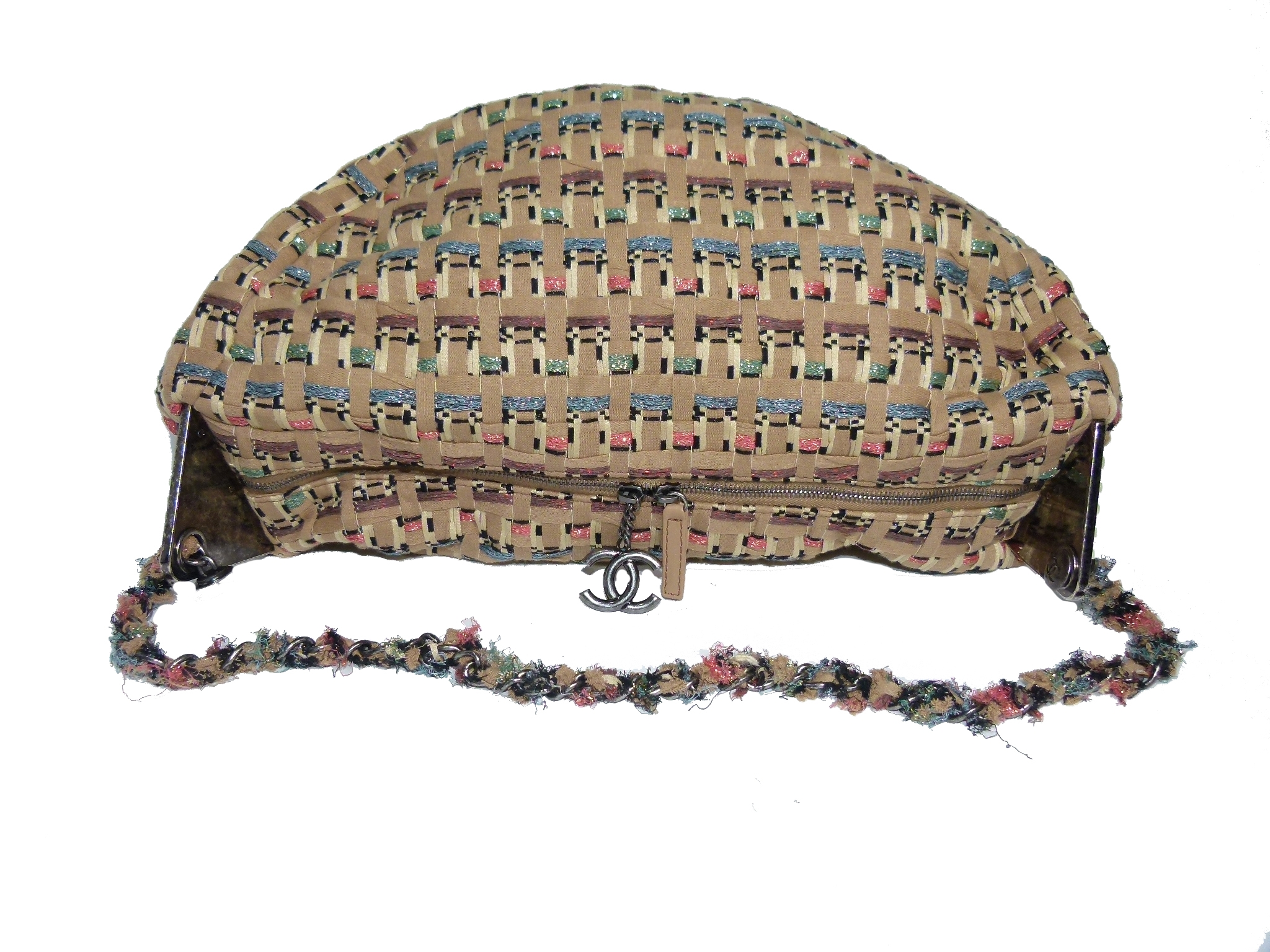 Chanel 23516113 Beige/ Tan Coco Cuba Woven Tweed Metallic Hobo Large / Backpack Large -34301 Chanel 23516113 Beige/ Tan Coco Cuba Woven Tweed Metallic Hobo Large / Backpack Large -34301