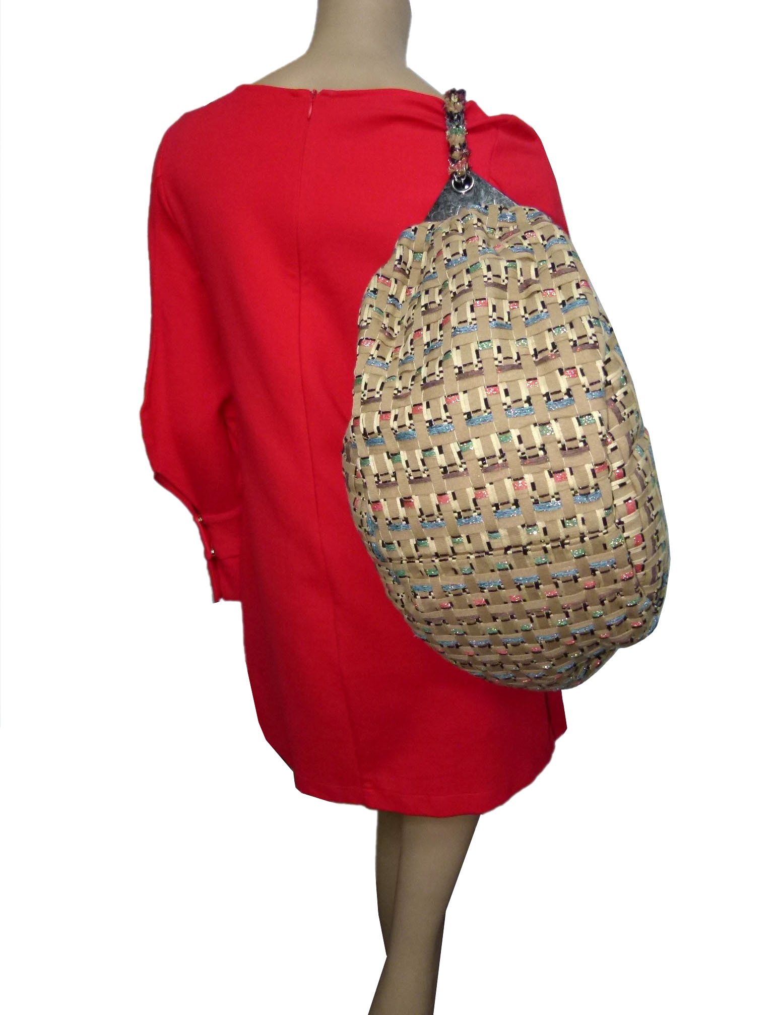 Chanel 23516113 Beige/ Tan Coco Cuba Woven Tweed Metallic Hobo Large / Backpack Large -34305 Chanel 23516113 Beige/ Tan Coco Cuba Woven Tweed Metallic Hobo Large / Backpack Large -34305
