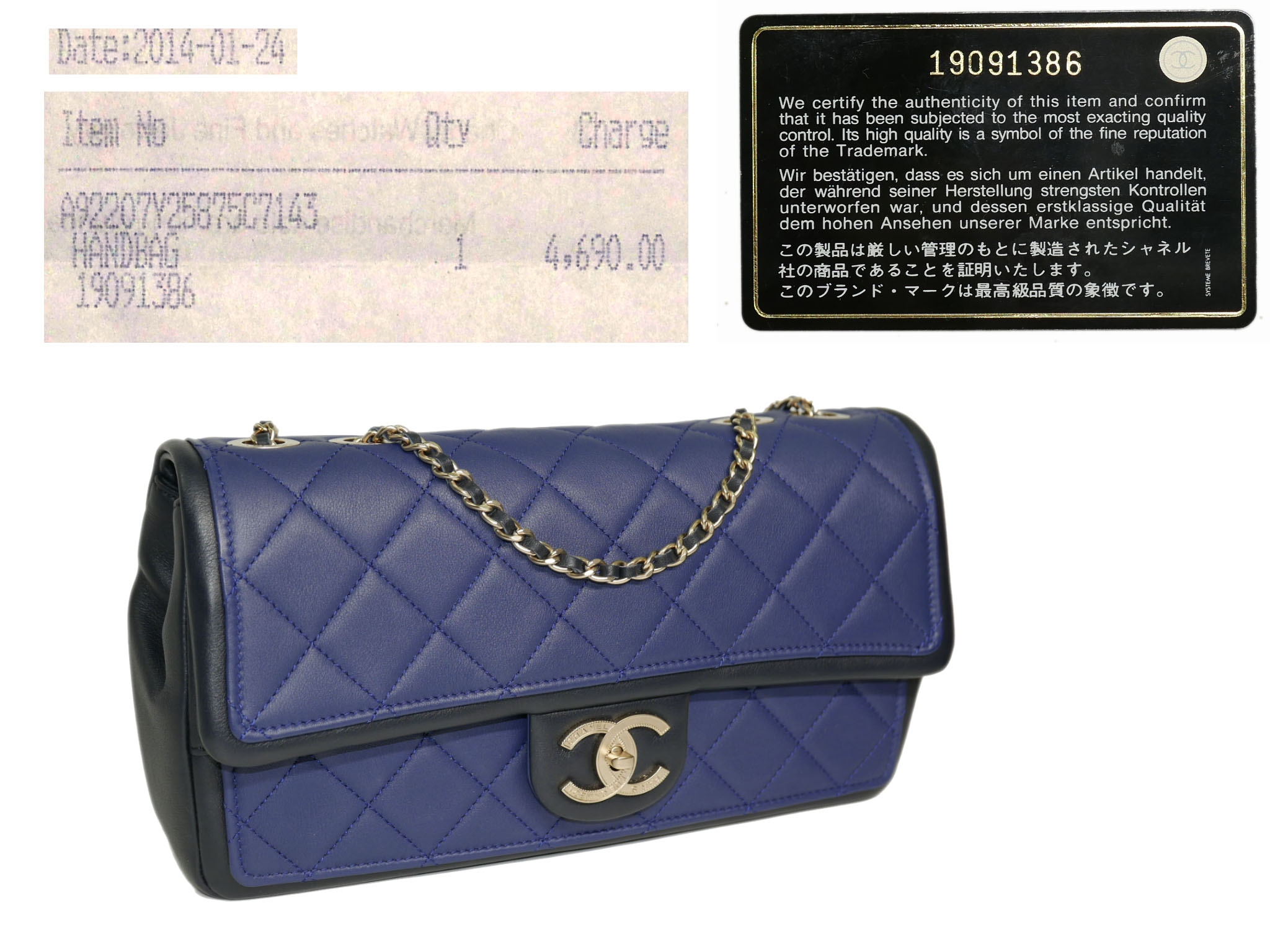 Chanel 14P 19091386 Blue/ Black Two-Tone Calfskin Medium Flap Bag in Gold Hardware-34569 Chanel 14P 19091386 Blue/ Black Two-Tone Calfskin Medium Flap Bag in Gold Hardware-34569