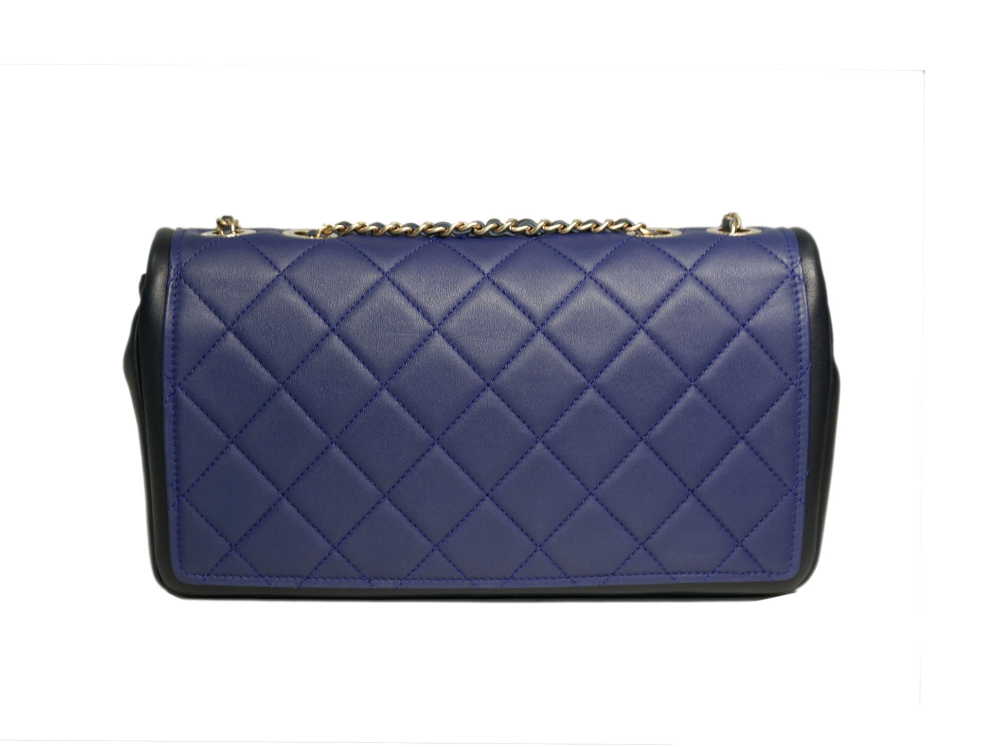 Chanel 14P 19091386 Blue/ Black Two-Tone Calfskin Medium Flap Bag in Gold Hardware-34568 Chanel 14P 19091386 Blue/ Black Two-Tone Calfskin Medium Flap Bag in Gold Hardware-34568
