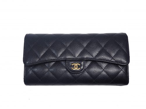 Chanel 25650559 Black Caviar A50096 Classic Flap 12 Cards Long Wallet Gold Hardware-0