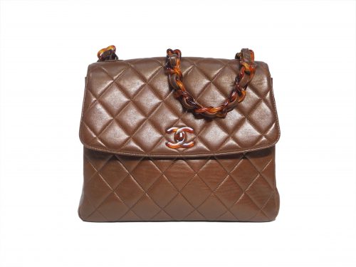 Chanel 5093972 Dark Brown Vintage Lambskin Quilted Resin Chain Hardware Single Flap Bag-0