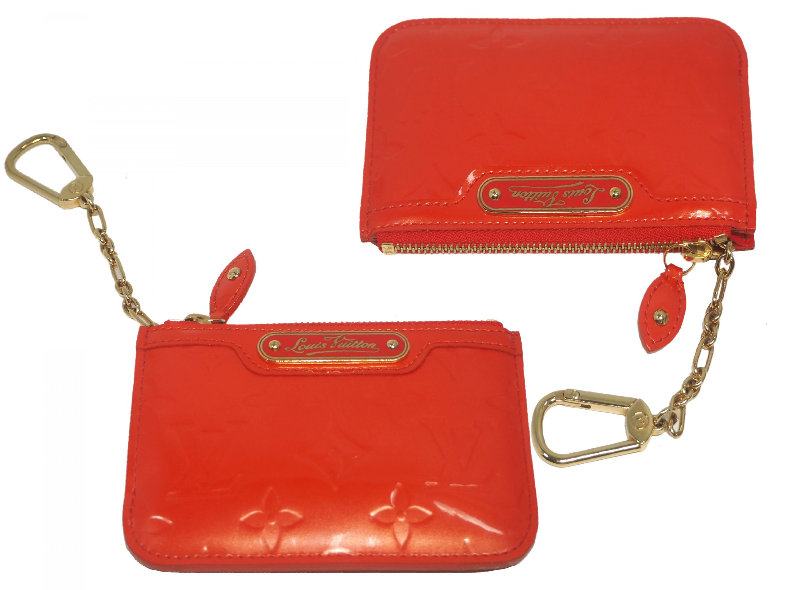 Louis Vuitton M93638 Monogram Vernis Orange Pochette Cles / Key Holder (CA1019)-35034 Louis Vuitton M93638 Monogram Vernis Orange Pochette Cles / Key Holder (CA1019)-35034