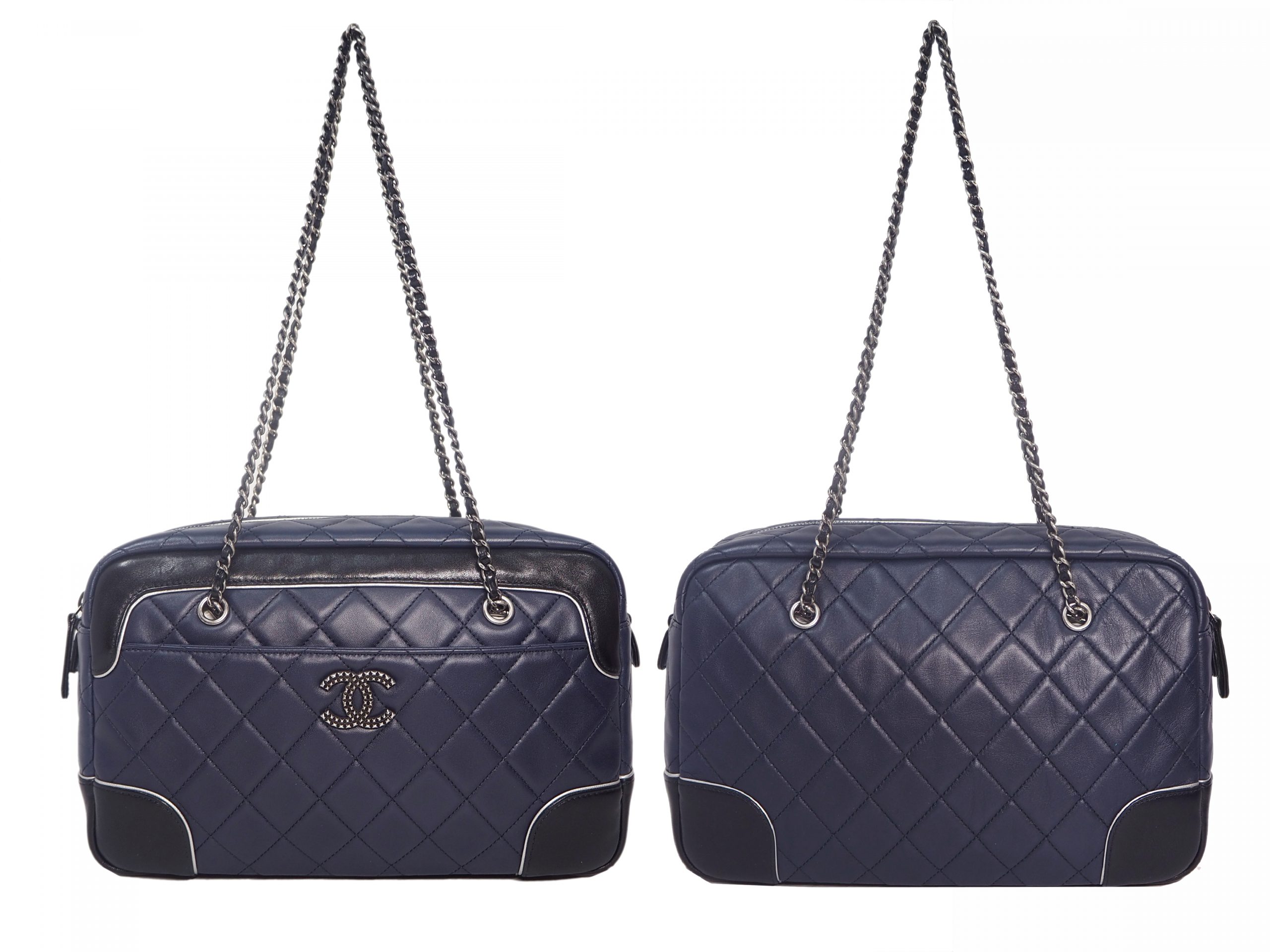Chanel 21482555 Blue/ Black Two-Tone Quilted Calfskin Medium