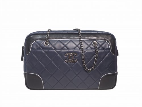 Chanel 21482555 Blue/ Black Two-Tone Quilted Calfskin Medium Camera Chain Bag Aged Silver Hardware-0