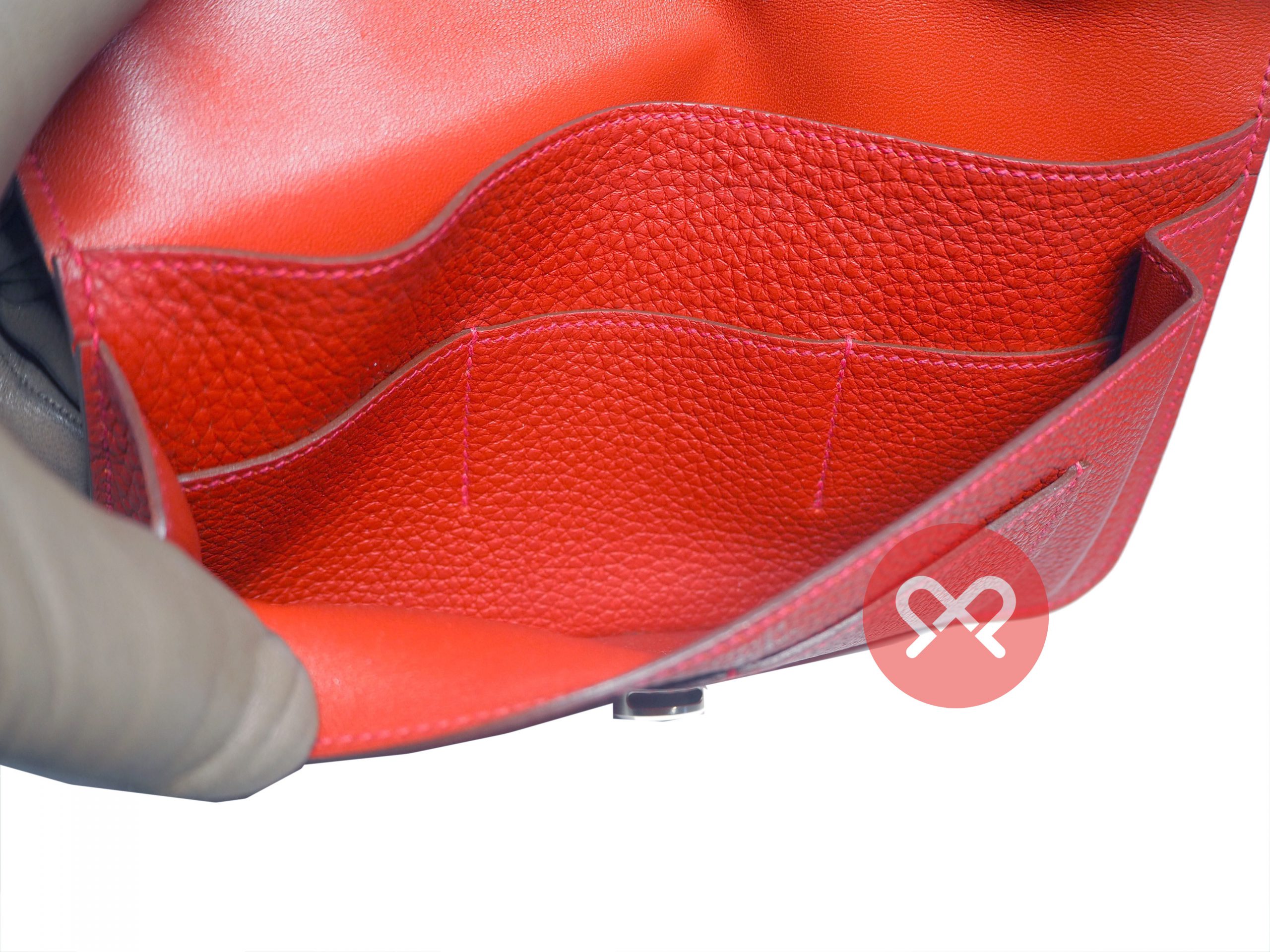 Hermès Red Veau Togo Leather Dogon Duo Combined Wallet Palladium Hardware-35425 Hermès Red Veau Togo Leather Dogon Duo Combined Wallet Palladium Hardware-35425