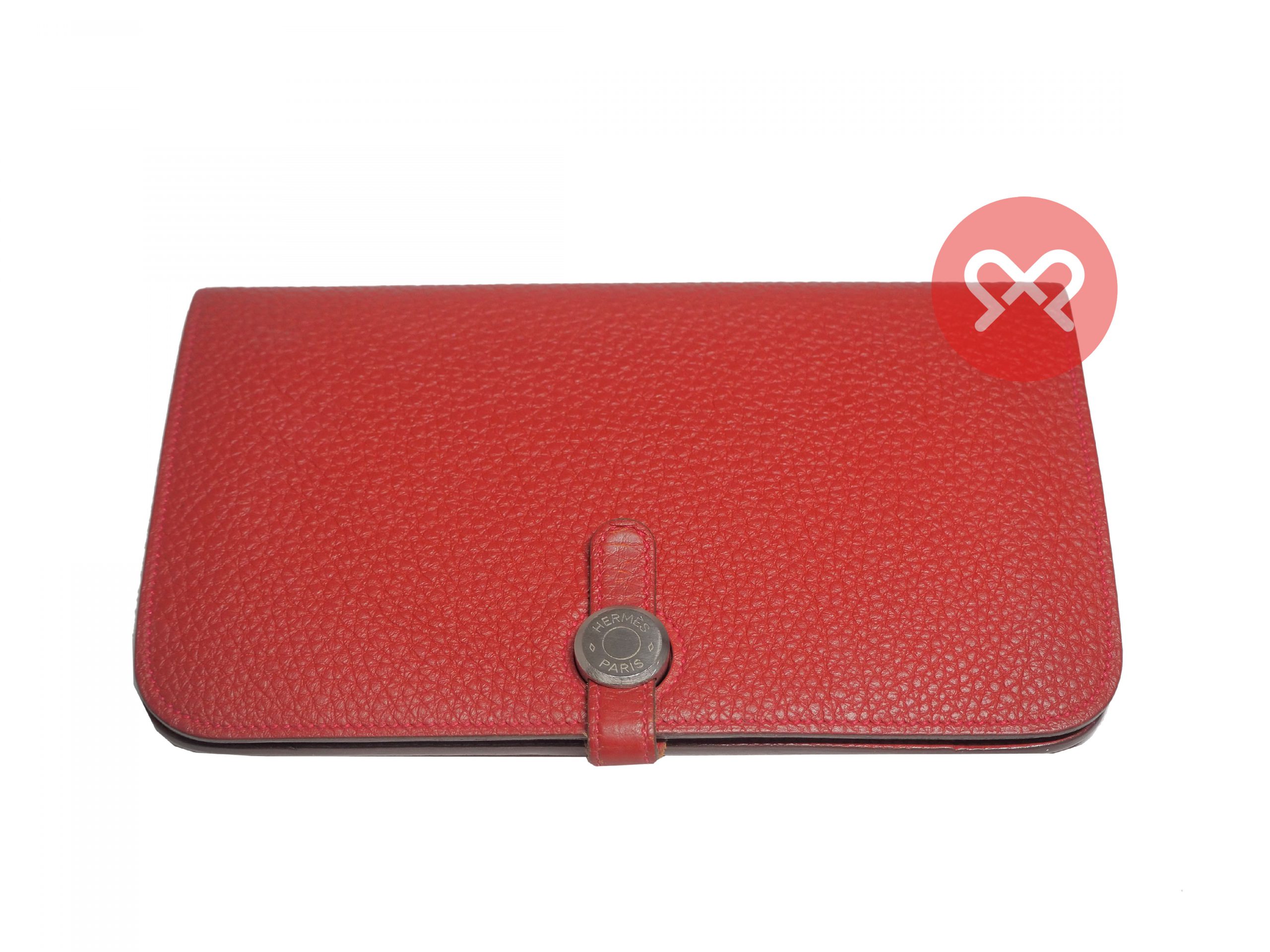 Hermès Red Veau Togo Leather Dogon Duo Combined Wallet Palladium Hardware-35419 Hermès Red Veau Togo Leather Dogon Duo Combined Wallet Palladium Hardware-35419