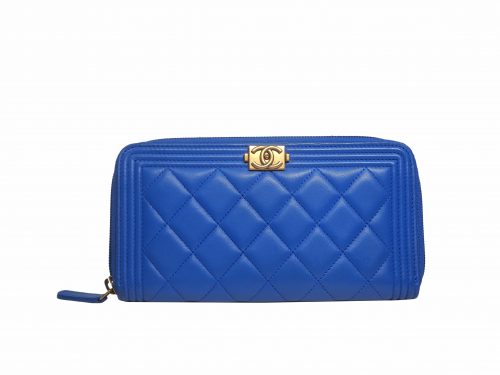 Chanel 21572437 Electric Blue BOY CHANEL A68733Y Zipped Long Wallet Gold Hardware-0