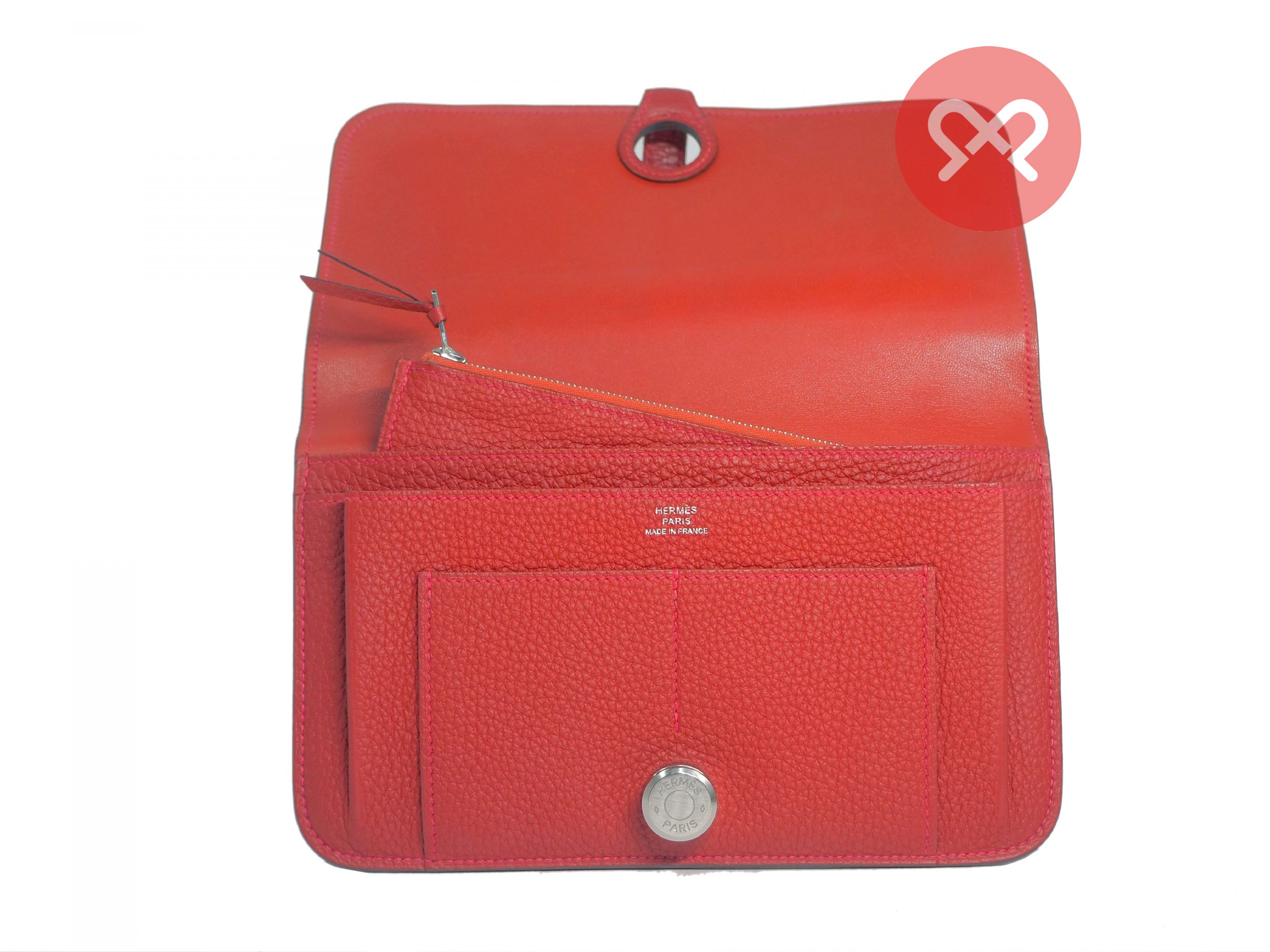 Hermès Red Veau Togo Leather Dogon Duo Combined Wallet Palladium Hardware-35424 Hermès Red Veau Togo Leather Dogon Duo Combined Wallet Palladium Hardware-35424
