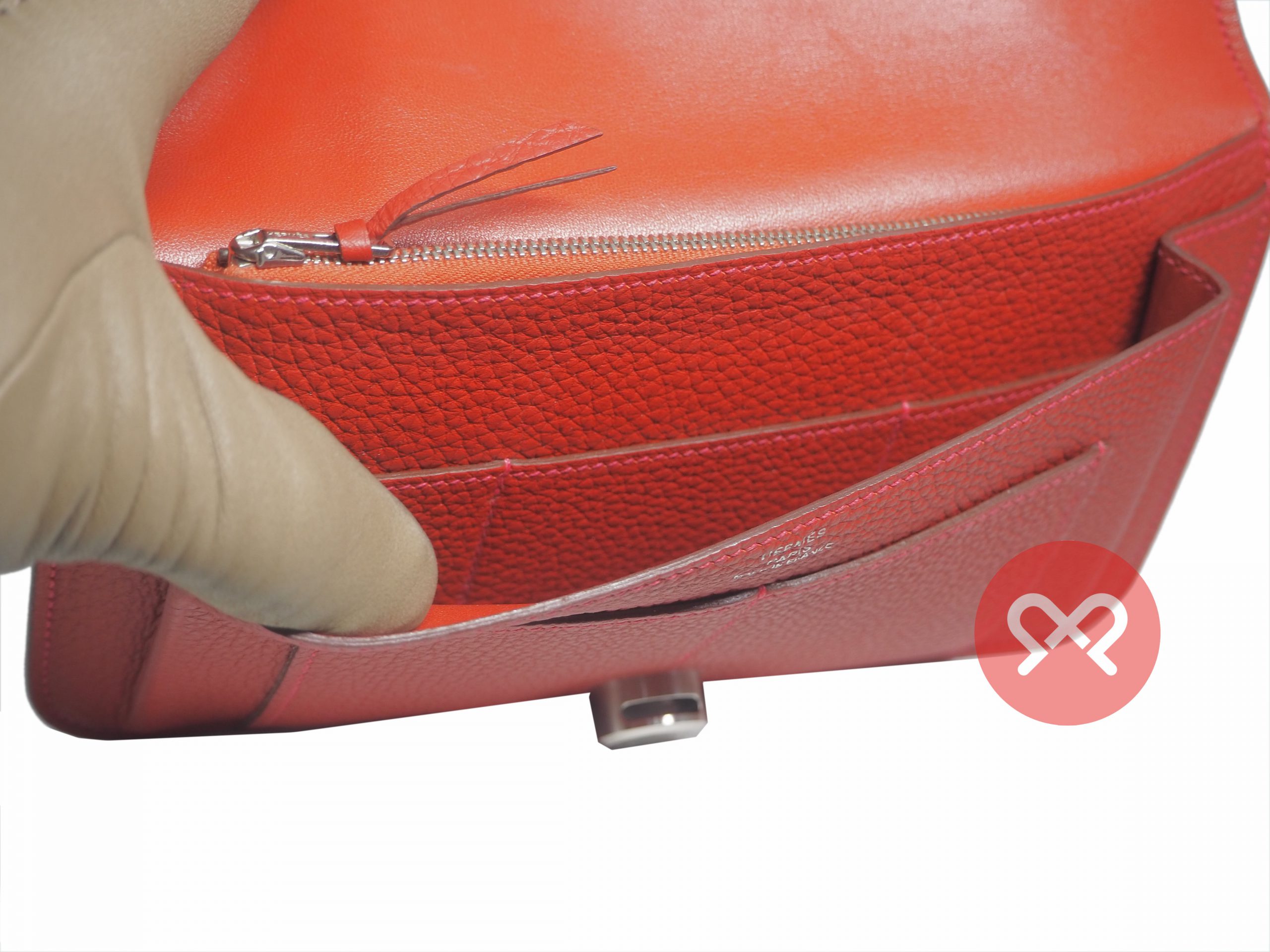 Hermès Red Veau Togo Leather Dogon Duo Combined Wallet Palladium Hardware-35426 Hermès Red Veau Togo Leather Dogon Duo Combined Wallet Palladium Hardware-35426