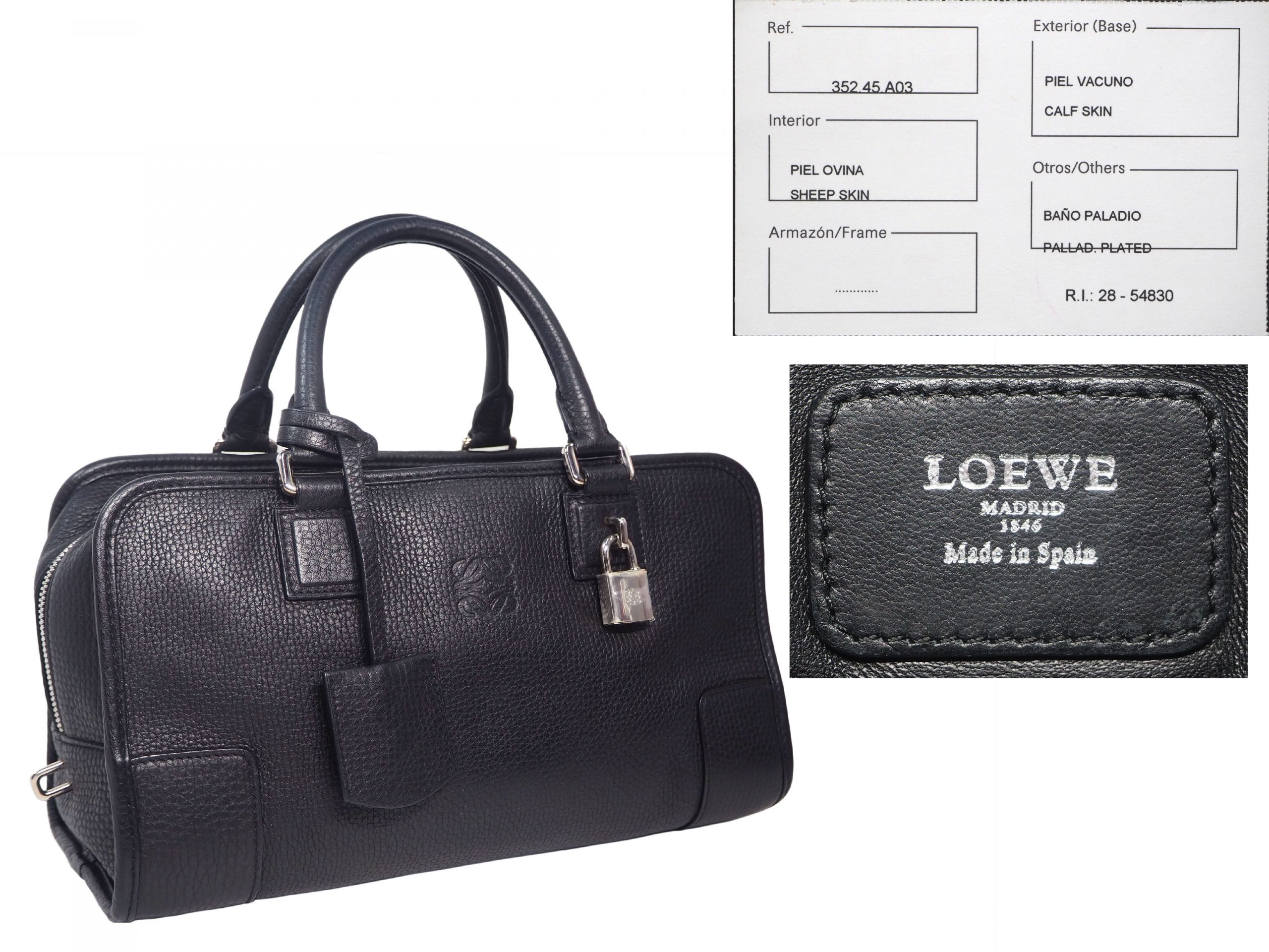 Loewe 352.45.A03 Black Sheep Skin Amazona 28cm Tote -35545 Loewe 352.45.A03 Black Sheep Skin Amazona 28cm Tote -35545