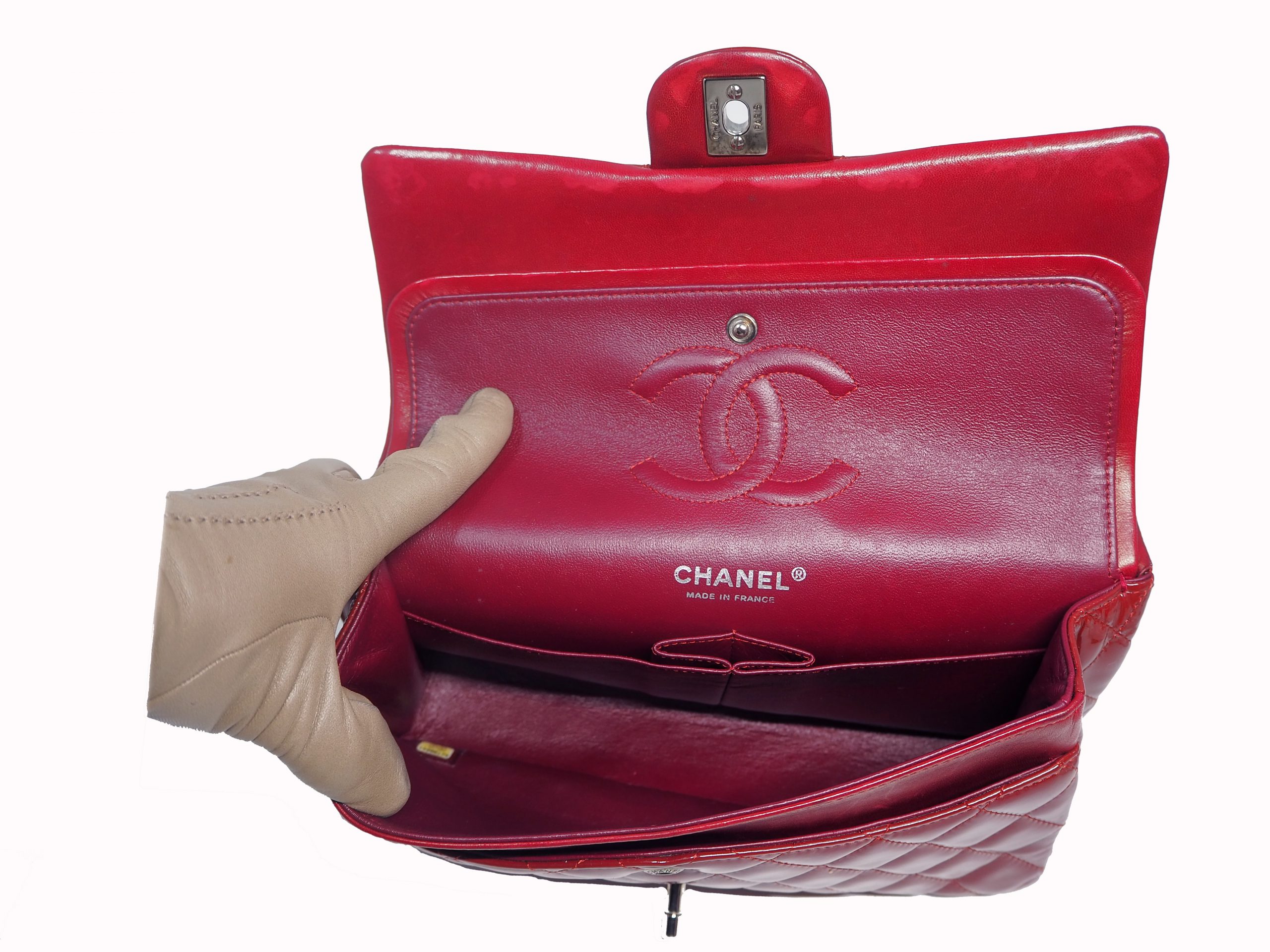 Chanel 14996174 Red Patent Medium Classic Double Flap Silver Hardware-35571 Chanel 14996174 Red Patent Medium Classic Double Flap Silver Hardware-35571