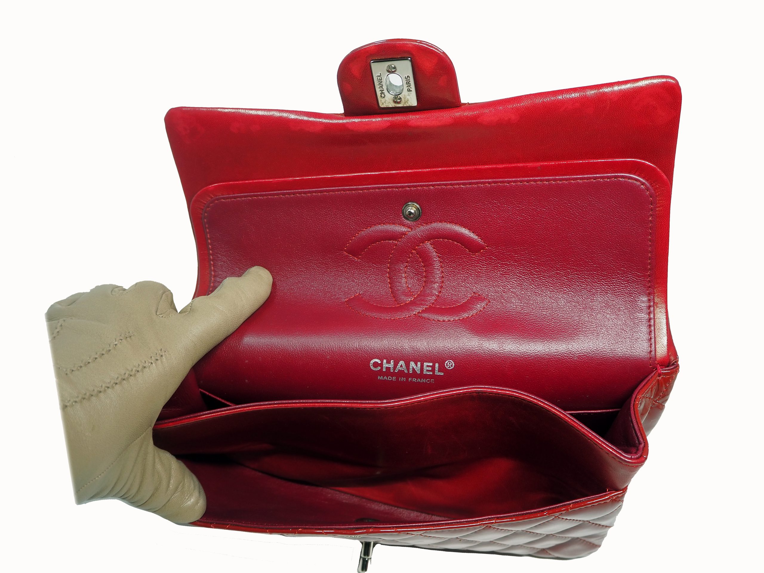 Chanel 14996174 Red Patent Medium Classic Double Flap Silver Hardware-35569 Chanel 14996174 Red Patent Medium Classic Double Flap Silver Hardware-35569