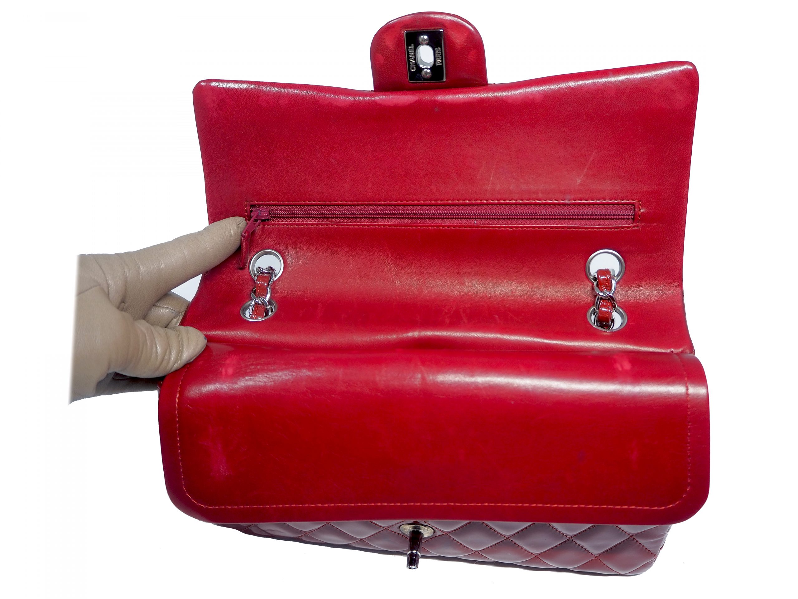 Chanel 14996174 Red Patent Medium Classic Double Flap Silver Hardware-35570 Chanel 14996174 Red Patent Medium Classic Double Flap Silver Hardware-35570