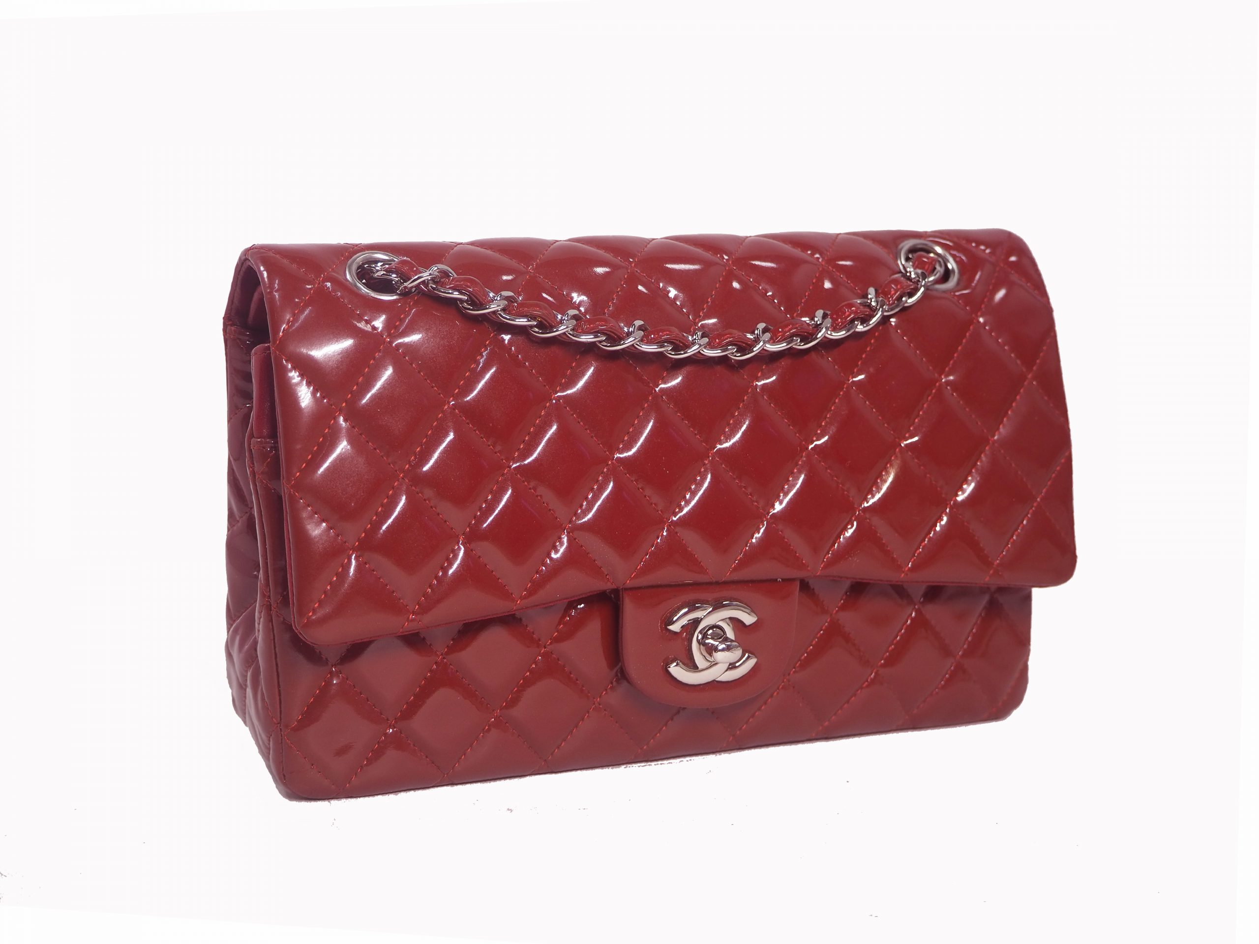 Chanel 14996174 Red Patent Medium Classic Double Flap Silver Hardware-35564 Chanel 14996174 Red Patent Medium Classic Double Flap Silver Hardware-35564