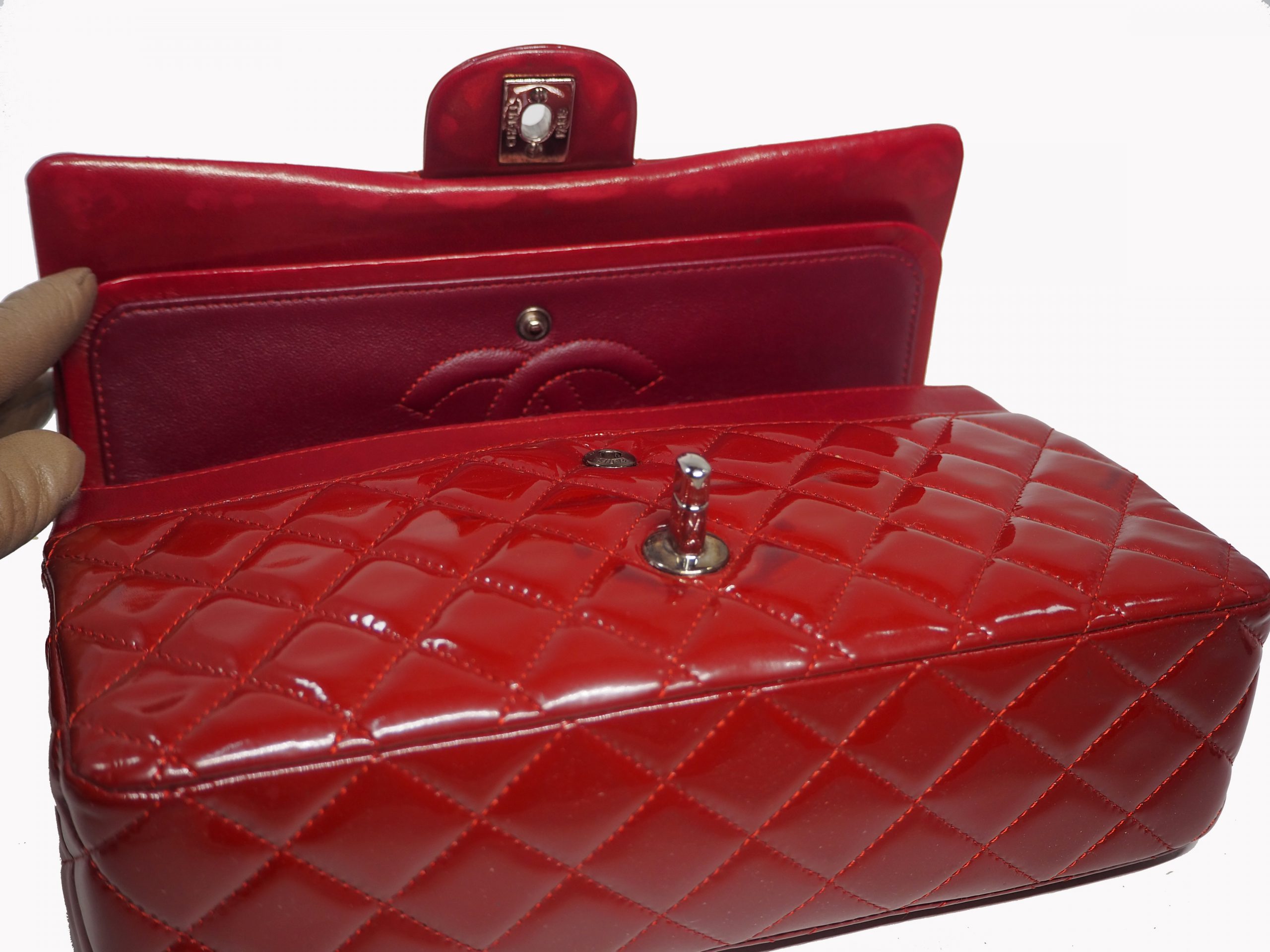 Chanel 14996174 Red Patent Medium Classic Double Flap Silver Hardware-35568 Chanel 14996174 Red Patent Medium Classic Double Flap Silver Hardware-35568