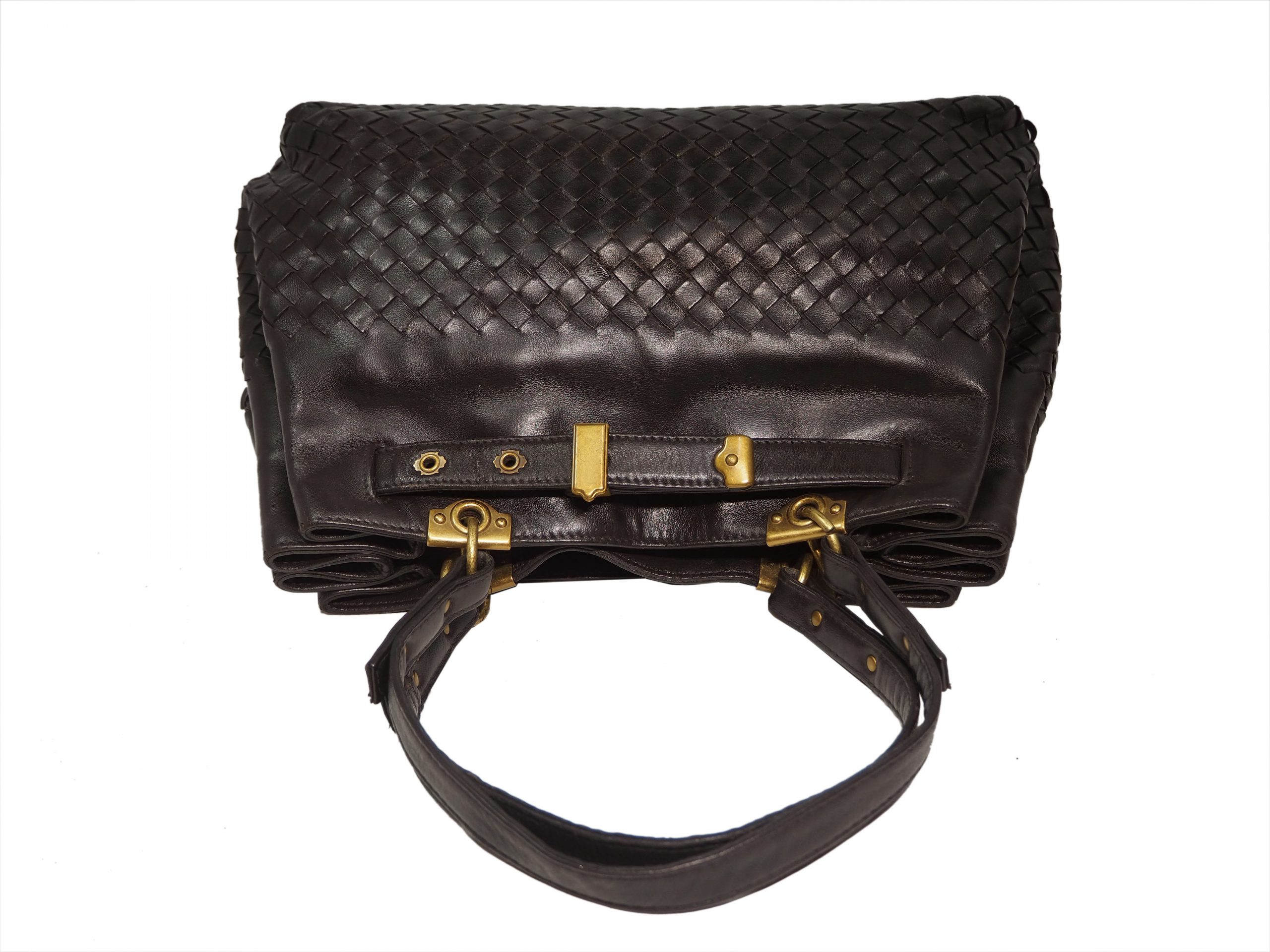 Bottega Veneta 162110 Brown Intrecciato Top Handle Two Compartment Small Tote -35799 Bottega Veneta 162110 Brown Intrecciato Top Handle Two Compartment Small Tote -35799