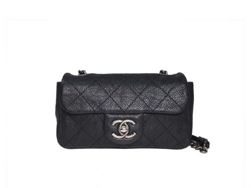 Chanel 15681430 Black 3C Mini Flap Quilted Aged Caviar Leather Bag Ruthenium Hardware-0