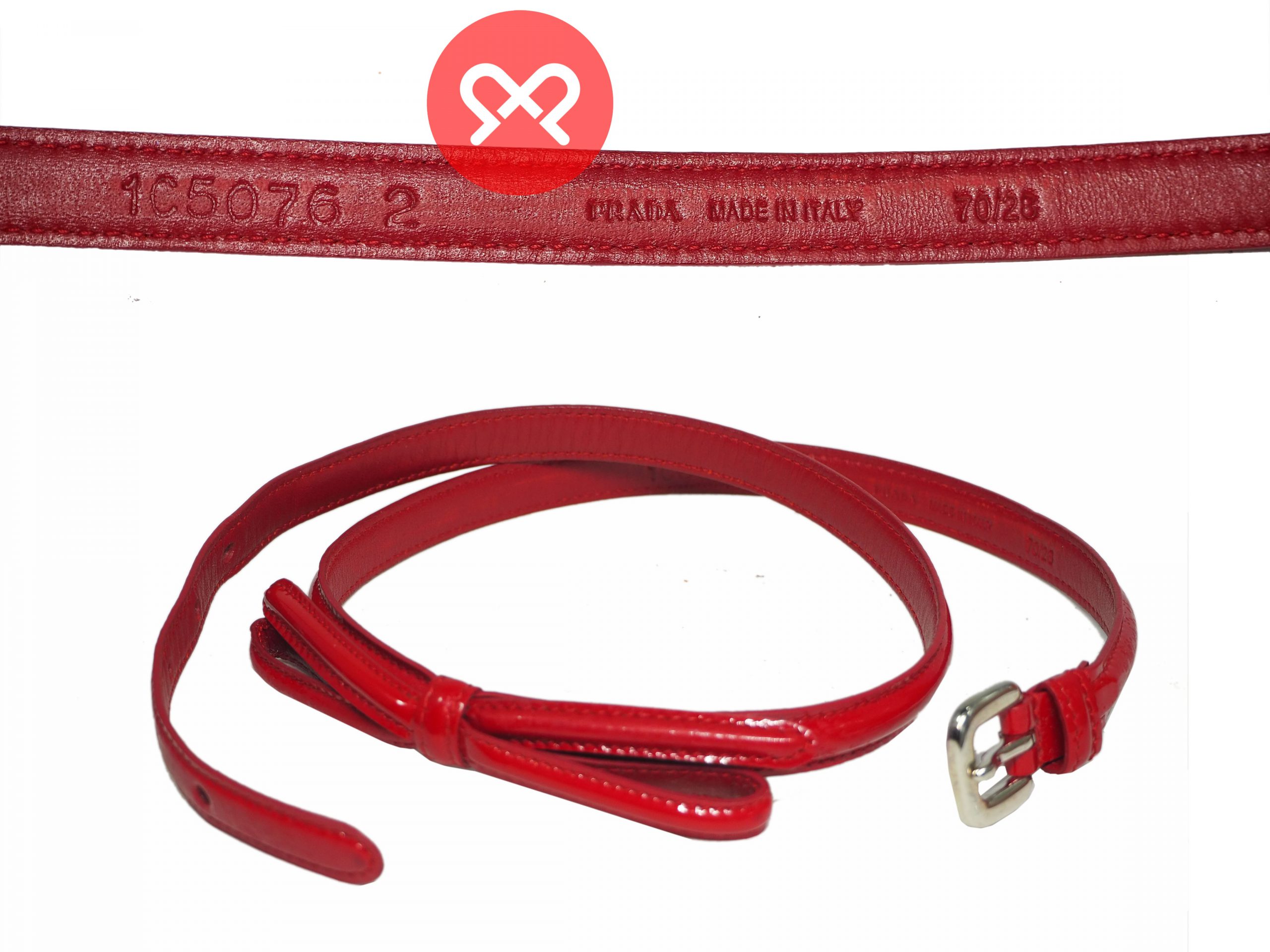 Prada 1C5076-2 Red Skinny Patent Leather Waist Bow Belt 70/28 x 1/2" (1.2cm) -35977 Prada 1C5076-2 Red Skinny Patent Leather Waist Bow Belt 70/28 x 1/2" (1.2cm) -35977