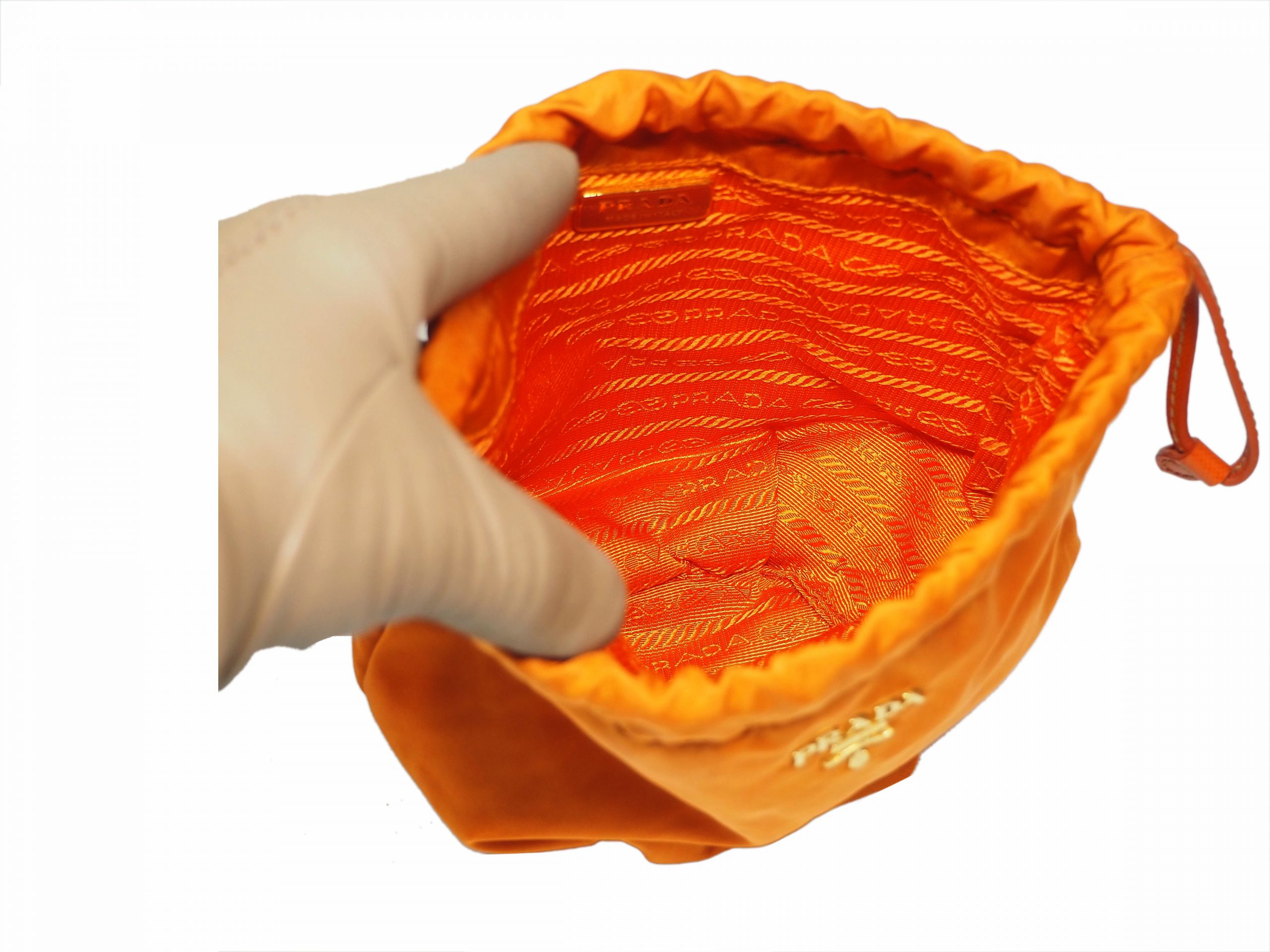 Prada 1N1535 Papaya Orange Nylon Tessuto Drawstring Pouch -35945 Prada 1N1535 Papaya Orange Nylon Tessuto Drawstring Pouch -35945