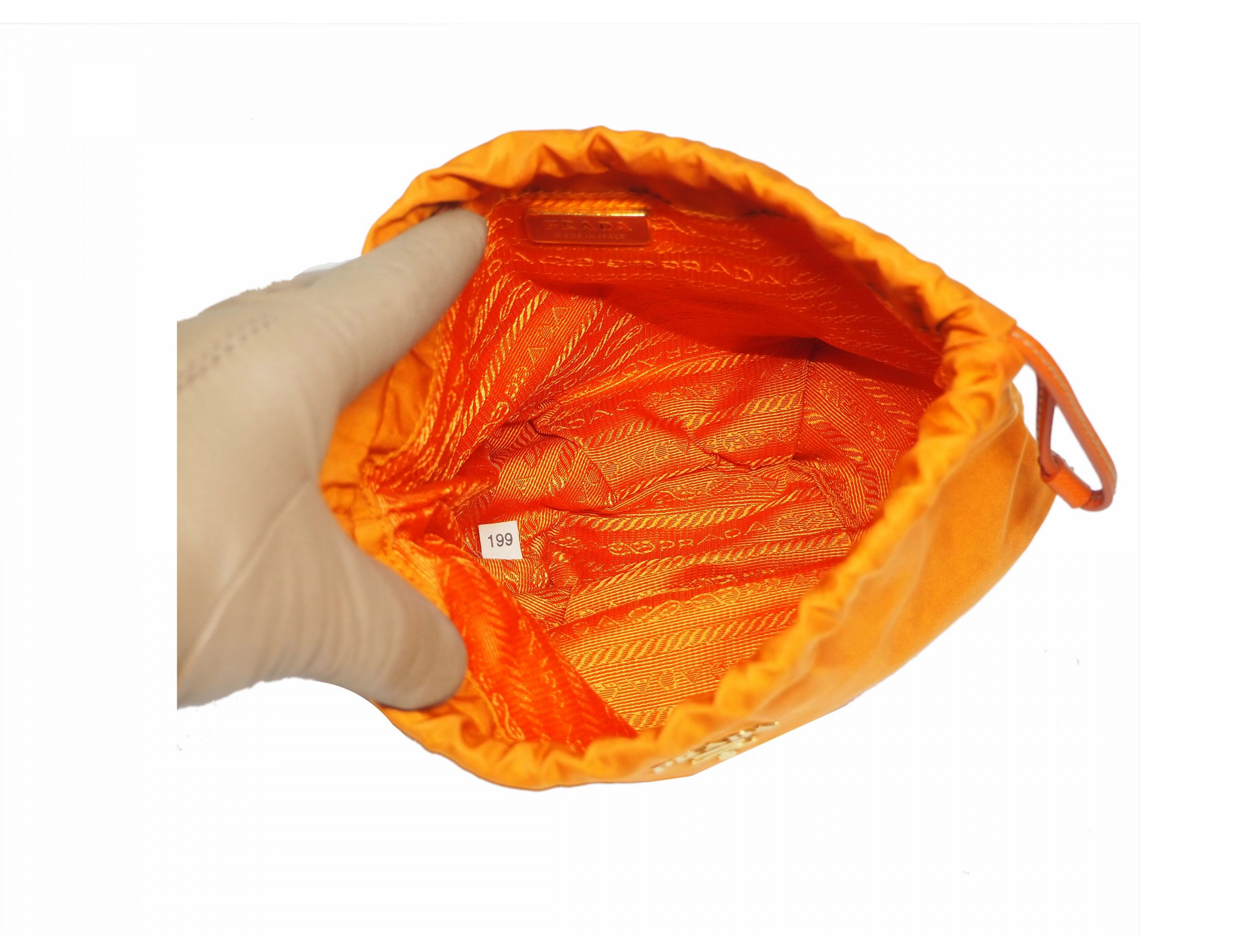 Prada 1N1535 Papaya Orange Nylon Tessuto Drawstring Pouch -35944 Prada 1N1535 Papaya Orange Nylon Tessuto Drawstring Pouch -35944