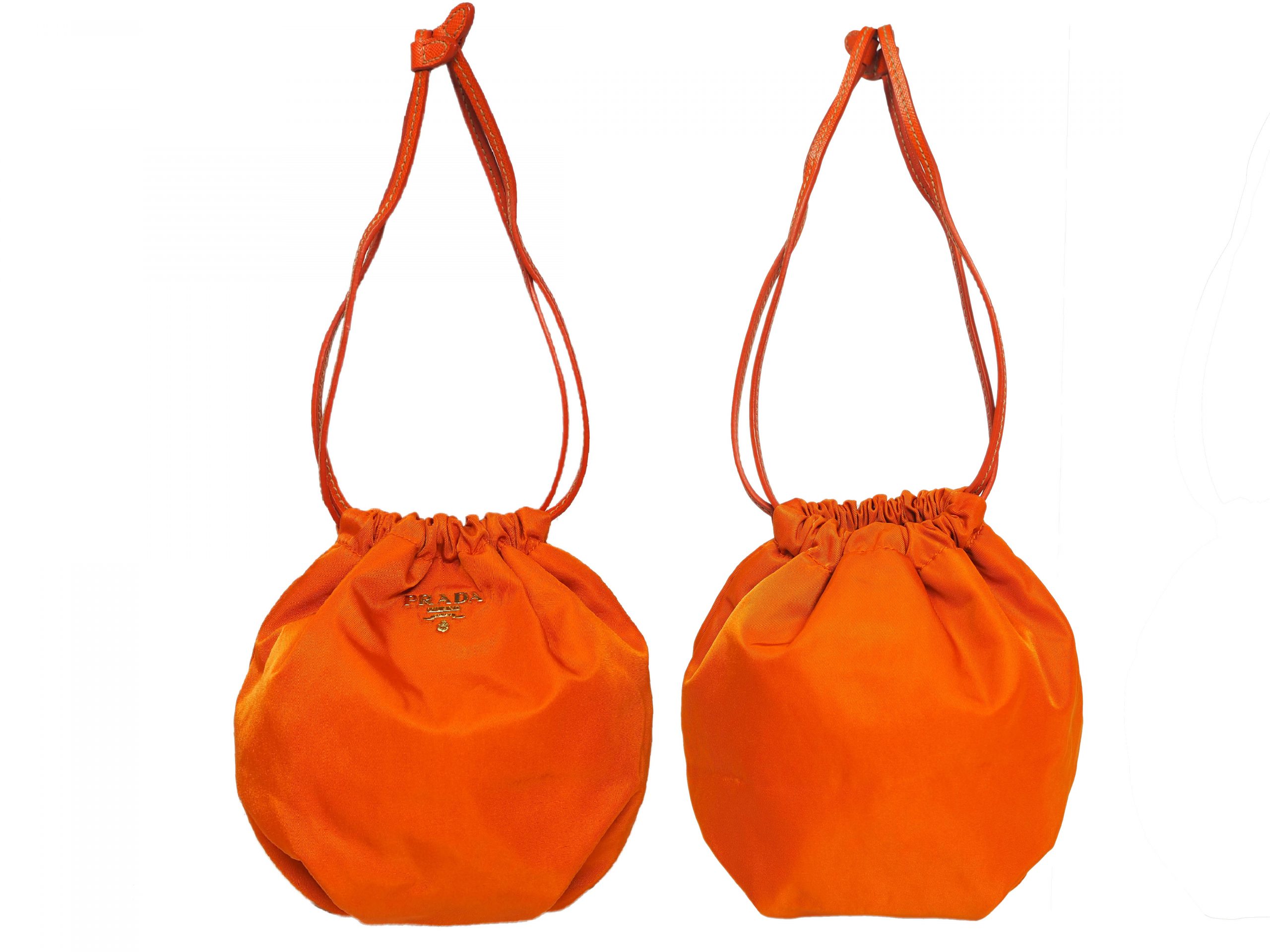 Prada 1N1535 Papaya Orange Nylon Tessuto Drawstring Pouch -35940 Prada 1N1535 Papaya Orange Nylon Tessuto Drawstring Pouch -35940