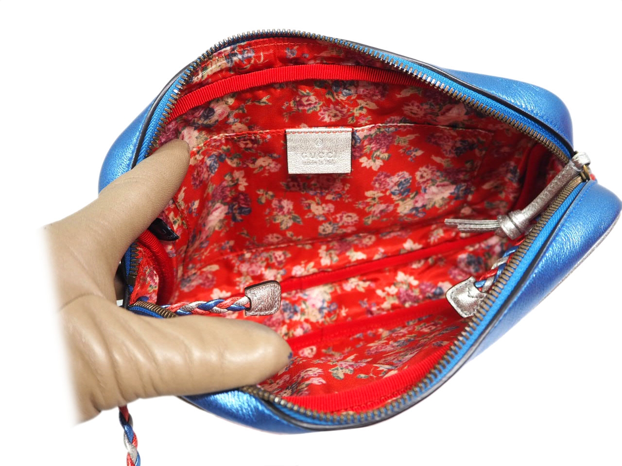 Gucci 541061 Blue/ Red/ Silver Multi Color Metallic Laminated Leather Small Shoulder/ Crossbody bag-36238 Gucci 541061 Blue/ Red/ Silver Multi Color Metallic Laminated Leather Small Shoulder/ Crossbody bag-36238