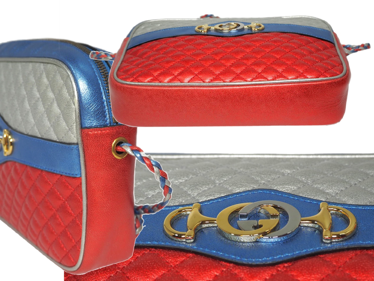 Gucci 541061 Blue/ Red/ Silver Multi Color Metallic Laminated Leather Small Shoulder/ Crossbody bag-36235 Gucci 541061 Blue/ Red/ Silver Multi Color Metallic Laminated Leather Small Shoulder/ Crossbody bag-36235