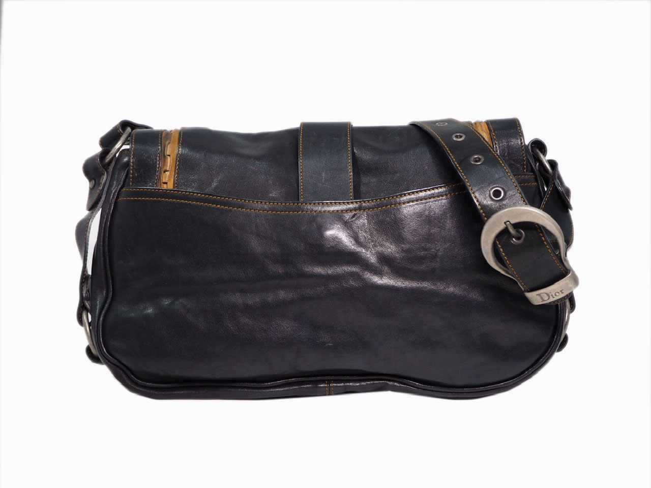 Dior Black/ Brown Gaucho Leather Saddle Bag-36338 Dior Black/ Brown Gaucho Leather Saddle Bag-36338