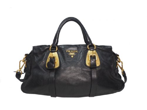 Prada BN1903 Black Soft Calf Leather Top Handle Convertible Bag-0