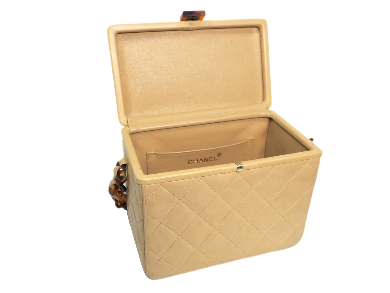 Chanel 4752133 Vintage Beige Lambskin Quilted Resin/ Tortoise Box Bag Resin Hardware-39367 Chanel 4752133 Vintage Beige Lambskin Quilted Resin/ Tortoise Box Bag Resin Hardware-39367