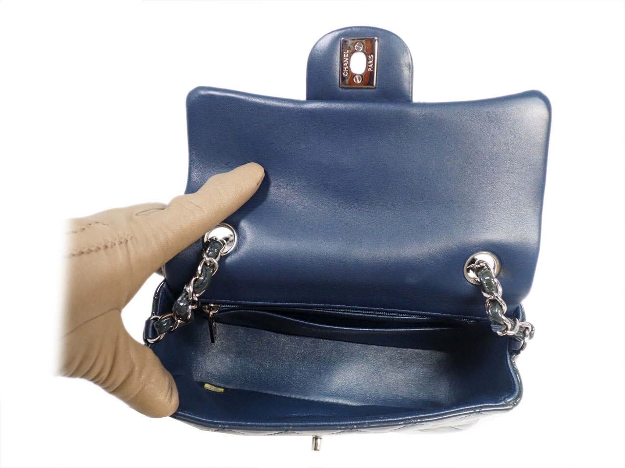 Chanel 20479740 Olive Green/ Blue Patent Leather Mini Flap Silver-Tone Hardware-39570 Chanel 20479740 Olive Green/ Blue Patent Leather Mini Flap Silver-Tone Hardware-39570