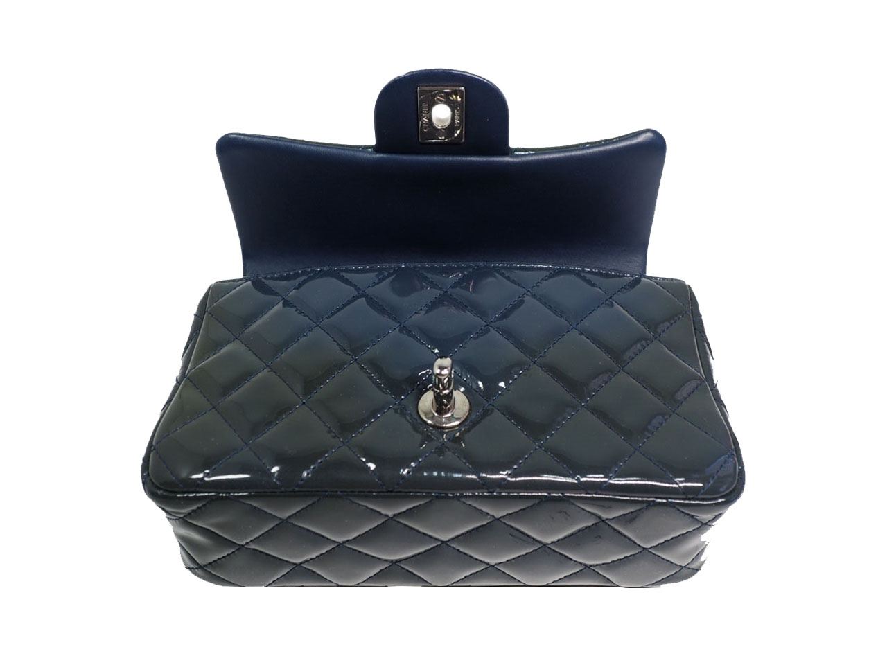 Chanel 20479740 Olive Green/ Blue Patent Leather Mini Flap Silver-Tone Hardware-39567 Chanel 20479740 Olive Green/ Blue Patent Leather Mini Flap Silver-Tone Hardware-39567