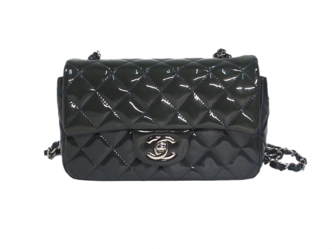 Chanel 20479740 Olive Green/ Blue Patent Leather Mini Flap Silver-Tone Hardware-0 Chanel 20479740 Olive Green/ Blue Patent Leather Mini Flap Silver-Tone Hardware-0