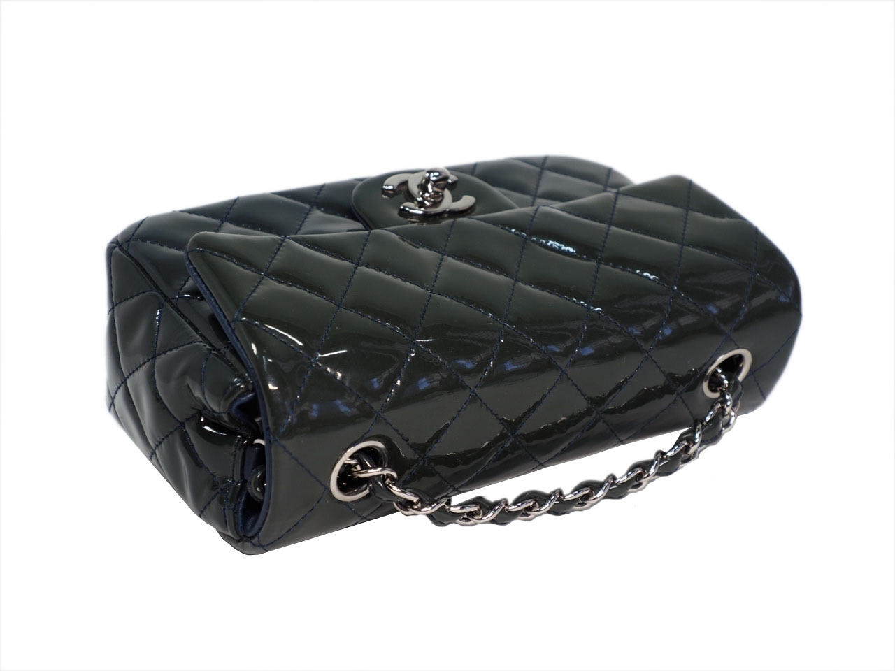 Chanel 20479740 Olive Green/ Blue Patent Leather Mini Flap Silver-Tone Hardware-39566 Chanel 20479740 Olive Green/ Blue Patent Leather Mini Flap Silver-Tone Hardware-39566