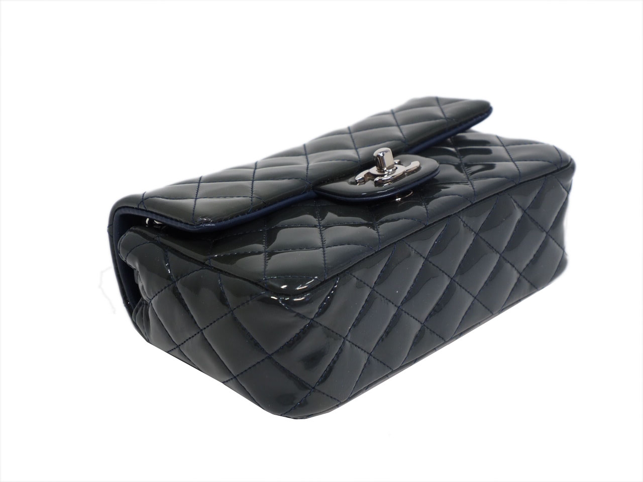 Chanel 20479740 Olive Green/ Blue Patent Leather Mini Flap Silver-Tone Hardware-39565 Chanel 20479740 Olive Green/ Blue Patent Leather Mini Flap Silver-Tone Hardware-39565