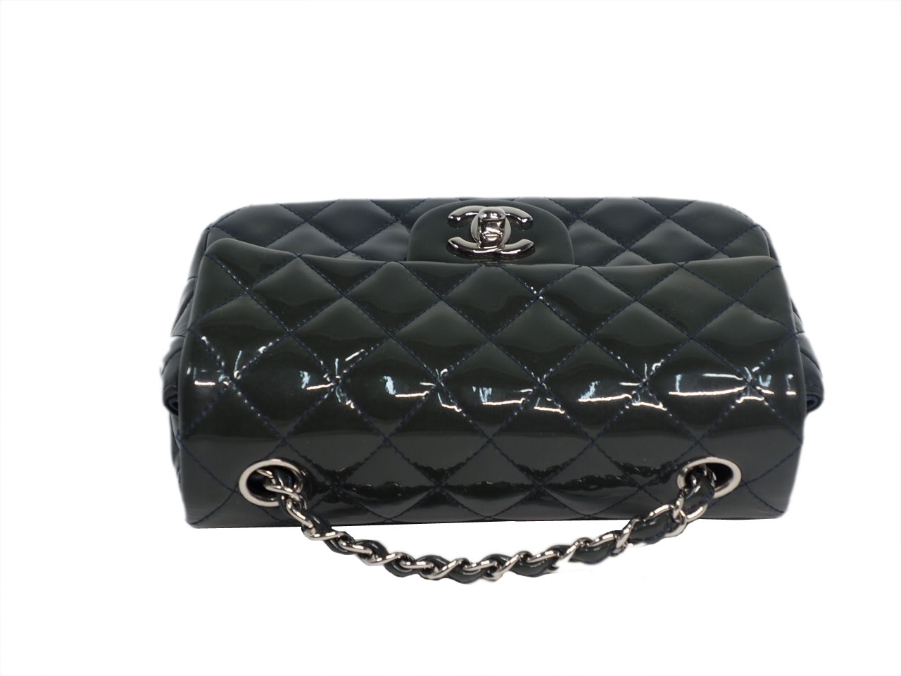 Chanel 20479740 Olive Green/ Blue Patent Leather Mini Flap Silver-Tone Hardware-39563 Chanel 20479740 Olive Green/ Blue Patent Leather Mini Flap Silver-Tone Hardware-39563