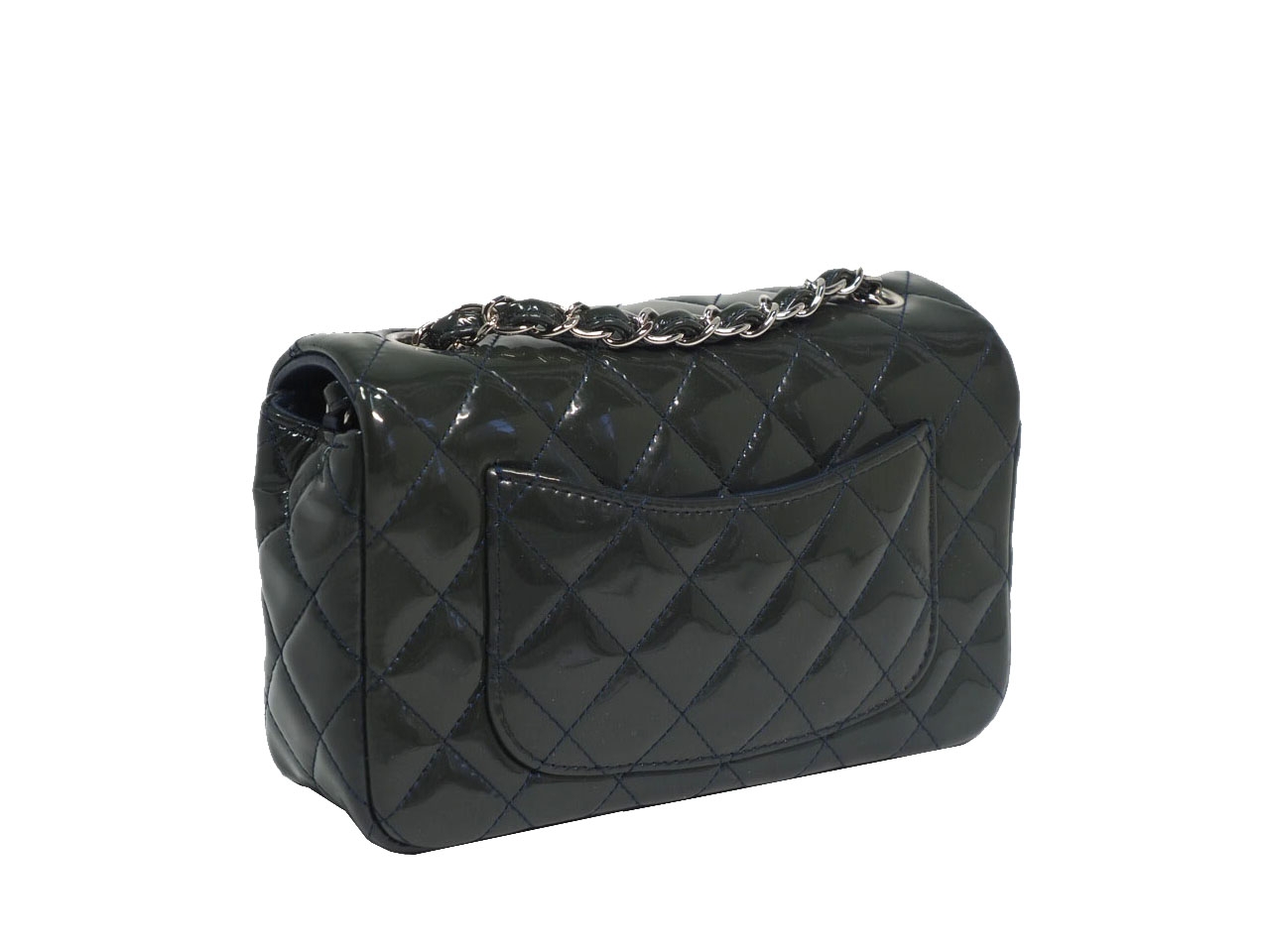Chanel 20479740 Olive Green/ Blue Patent Leather Mini Flap Silver-Tone Hardware-39571 Chanel 20479740 Olive Green/ Blue Patent Leather Mini Flap Silver-Tone Hardware-39571