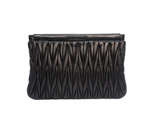 Miu Miu Black Matelasse Leather Magnetic Hinged Closure Pouch