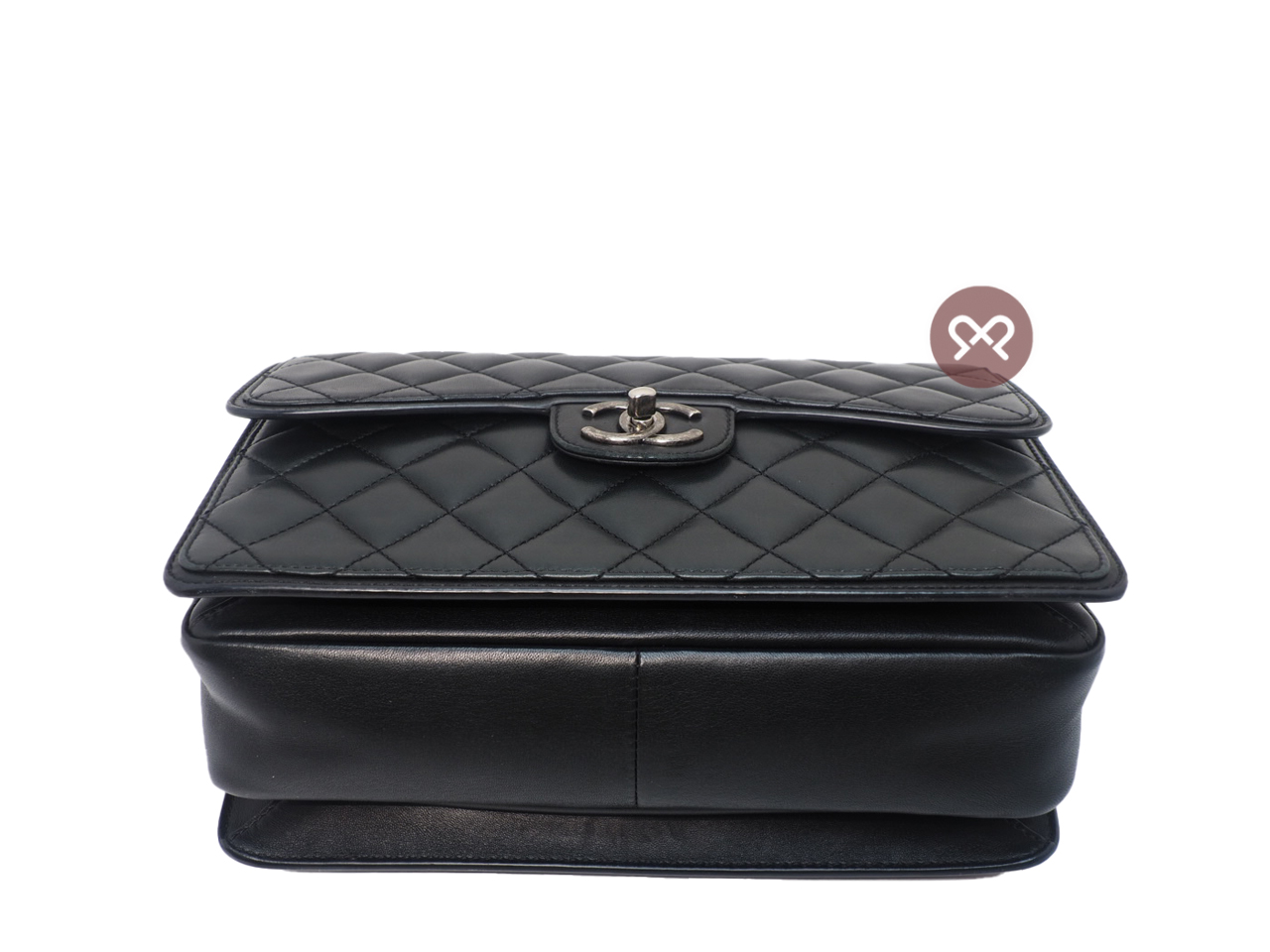 CHANEL 18317452 Black Lambskin 29cm Zip- Flap Jumbo Ruthenium