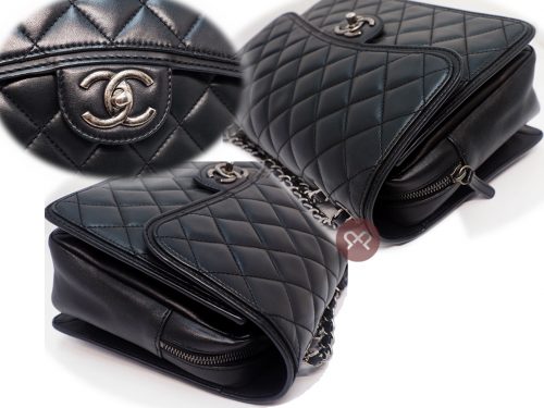 CHANEL CHANEL 18317452 Black Lambskin 29cm Zip- Flap Jumbo Ruthenium