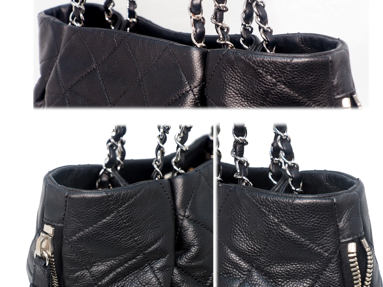 Chanel 14470368 Black Caviar Quilted Expandable Zip Shoulder Bag