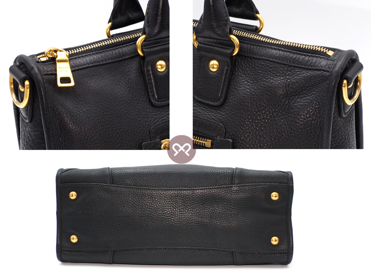 Prada BL0639 Black/ Nero Front Zip Convertible Vitello Daino
