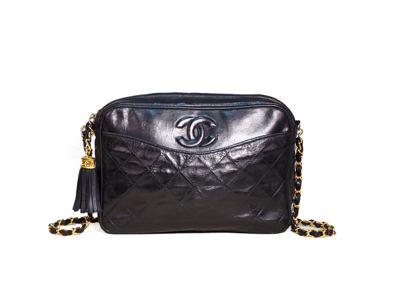 Chanel 0871207 23cm Vintage Black Matelasse Quilted Lambskin