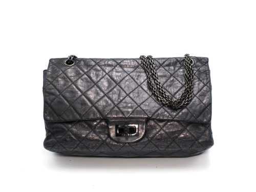 Chanel 12306187 So-Black Metallic Aged Calfskin Quilted Large 2.55